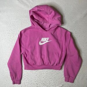 Nike Sportswear Club Fleece Hoodie Girls XL Pink Cropped Pullover FD2925-675
